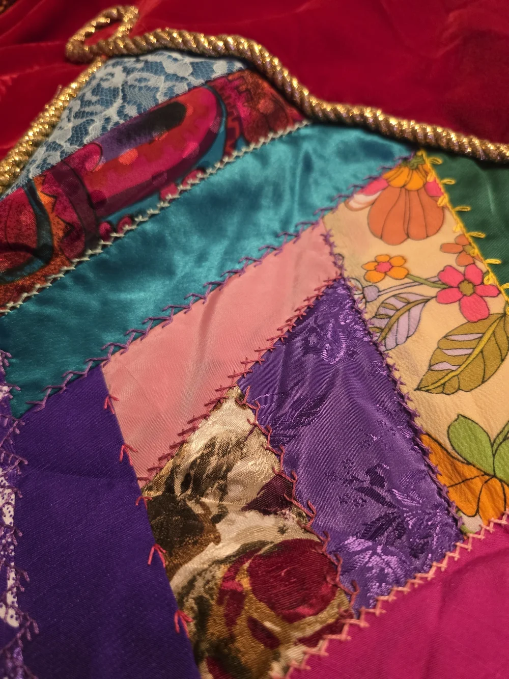 Vibrant Red Patchwork Quilt - Multicolor Block Design